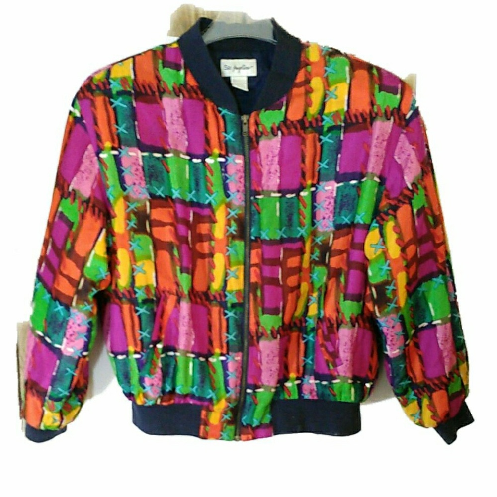 🍬Vintage St. Angelique abstract print silk windbreaker size M